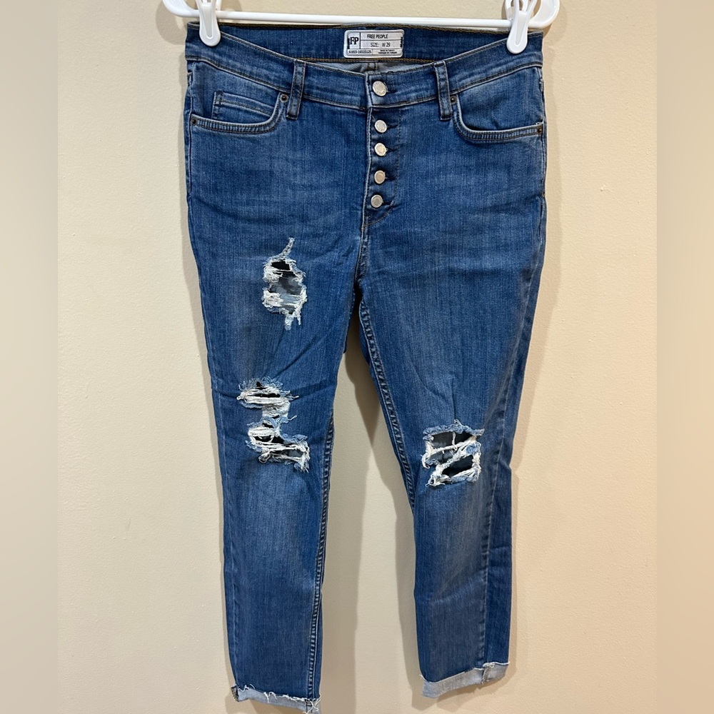 Free People Jeans 29 Distressed Cuffed Button Fly